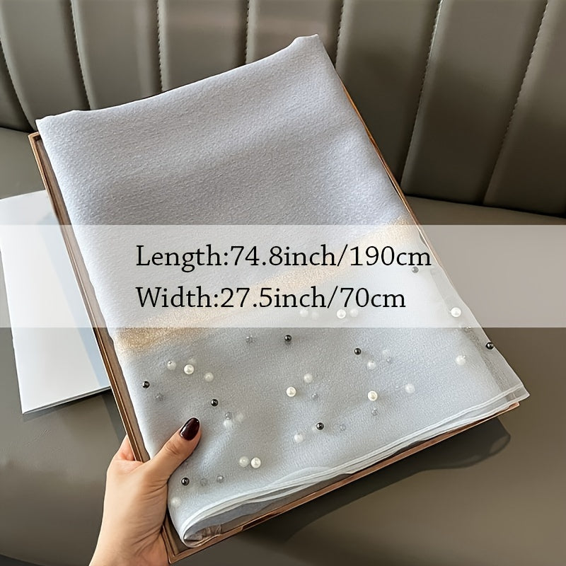 Elegant polyester shawl for women, 190x70cm, breathable, sun-proof, solid color with silky sheen, feather-free, casual weekend accessory.