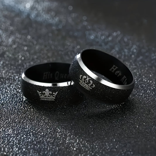 Set of 2 stylish crown couple rings made of 304 stainless steel, ideal for both casual and special occasions.