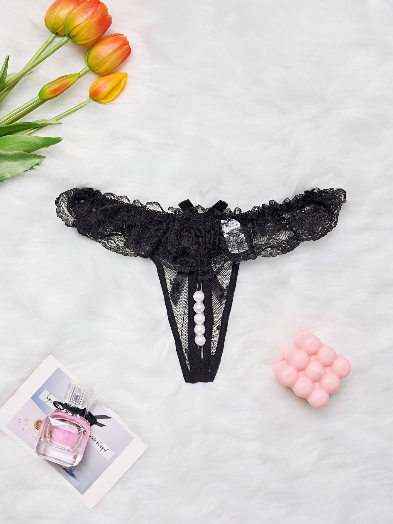 Low waist panties with a beaded lace design for women's sexy appeal.