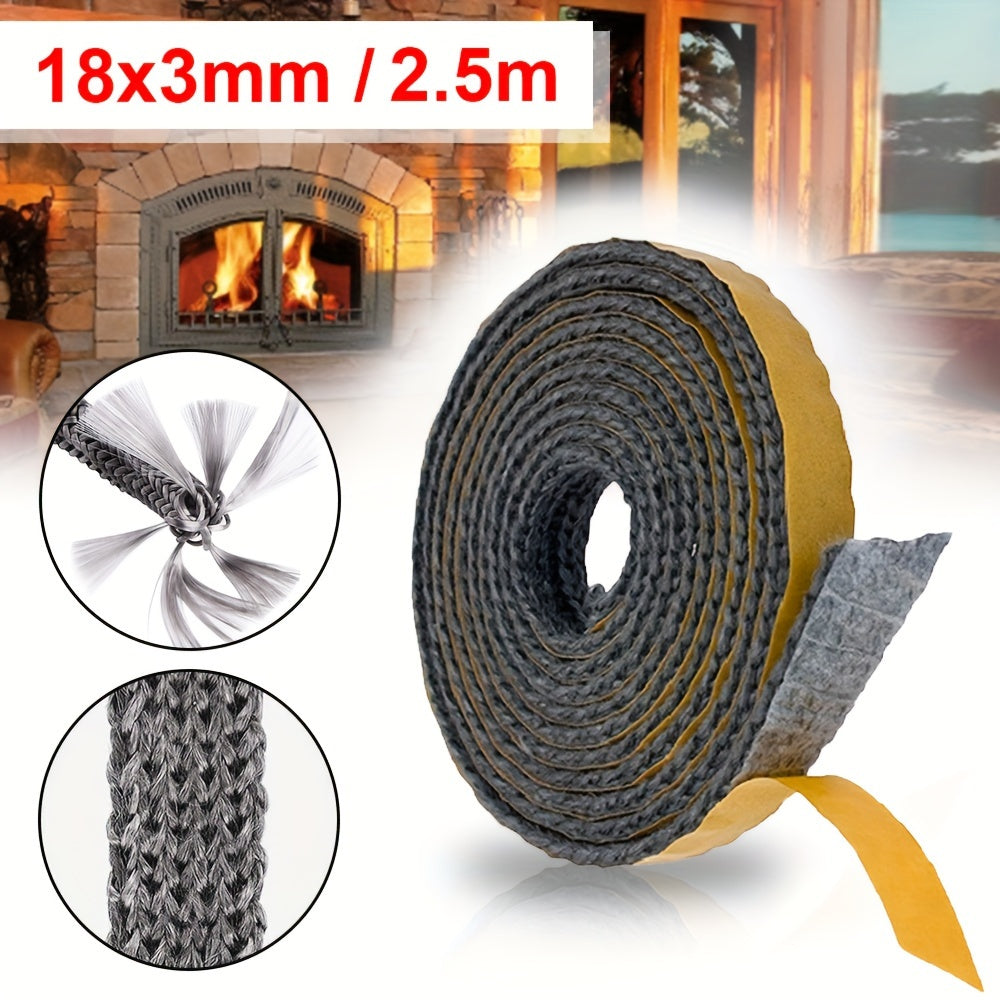 2.5M Long Self-Adhesive Fireplace Seal Tape, Flat Stove Rope Durable Replacement Gasket for Wood Stove Glass and Chimney Doors