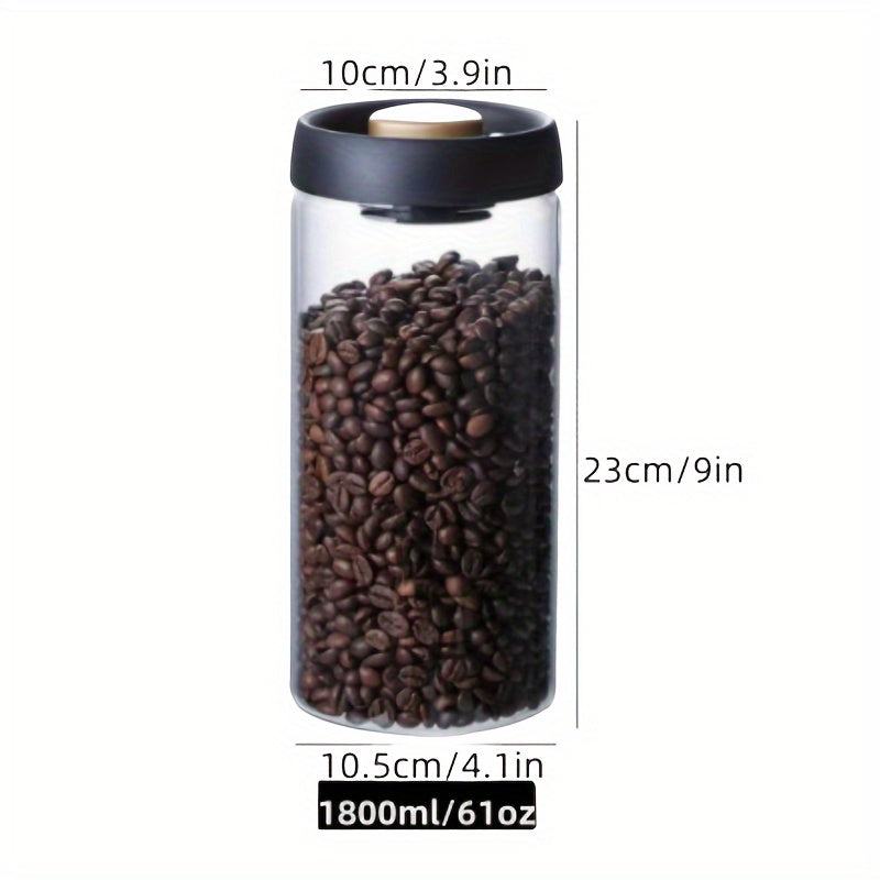 Airtight glass coffee canister for beans, grains, and tea, with vacuum seal lid, made of high borosilicate for home kitchen organization.