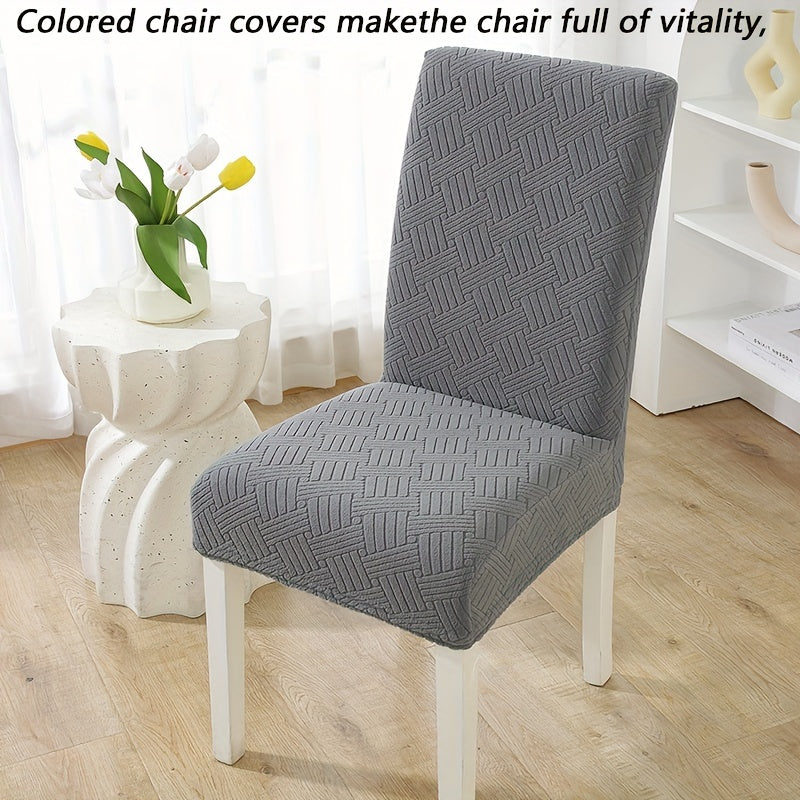 Elastic chair covers in sets of 2, 4, or 6 for restaurant and hotel dining chairs provide protection.