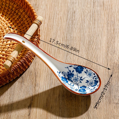 4 ceramic soup spoons for eating ramen, soup, and stirring in Japanese household creative design.