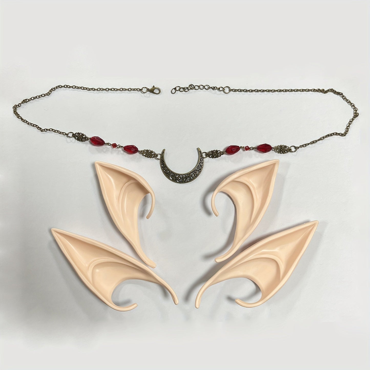 Set of Elf Ears with Headpiece, includes Short and Long Fairy Ears with Moon Head Chain. Perfect Fairy Hair Accessories for Halloween, Masquerade, Renaissance, Eid, and Ramadan Cosplay Props