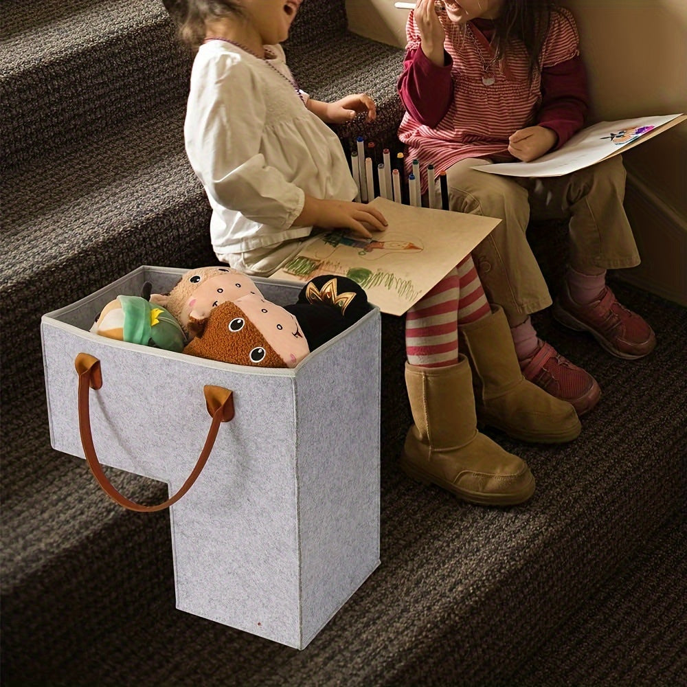 Stair Basket with Sturdy Handle, Ideal for Carpeted Stairs, Collapsible Design for Clothes, Books, and Computer. Durable Step Basket that Folds for Easy Home Storage. Perfect for Christmas or Halloween Gift.