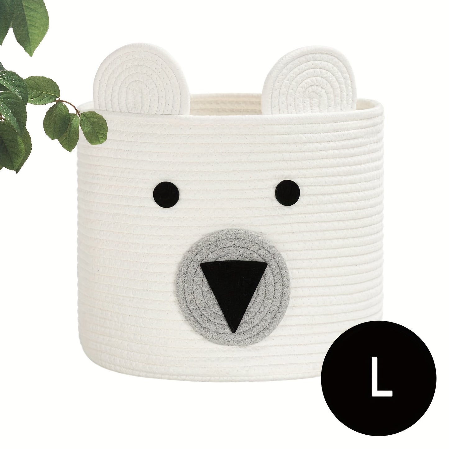 Durable Large Bear-Face Woven Toy Basket in Neutral Brown - Perfect for Clothes & Toy Storage in Nursery and Living Room