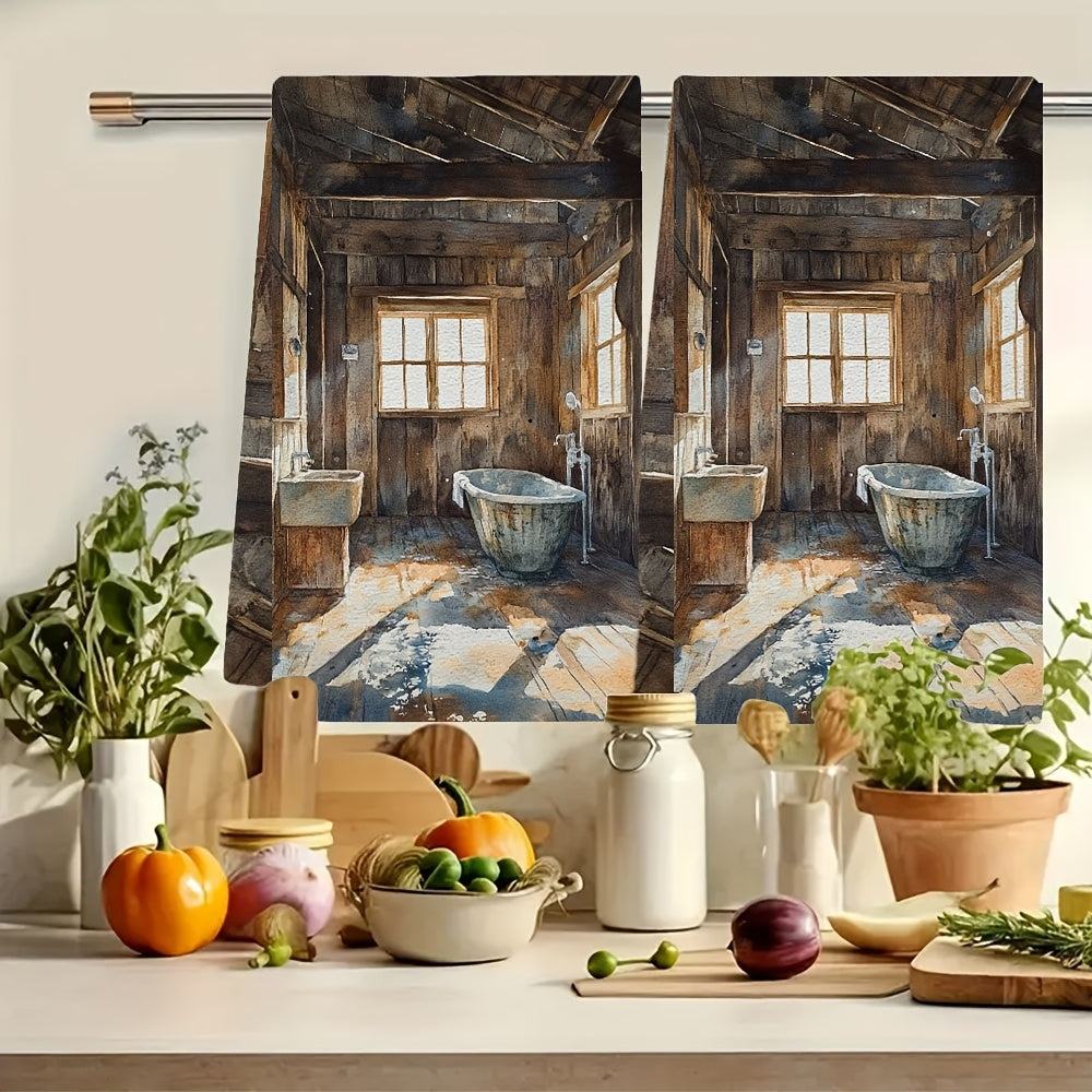 Set of 2 Coastal Charm Kitchen Towels - Made with Ultra Soft, Highly Absorbent Polyester Material - Perfect for Drying Dishes - Machine Washable - Size 40.64x60.96 cm - Features Rustic Saltwater Room Design - Ideal for Holiday Decor - Add a Touch of