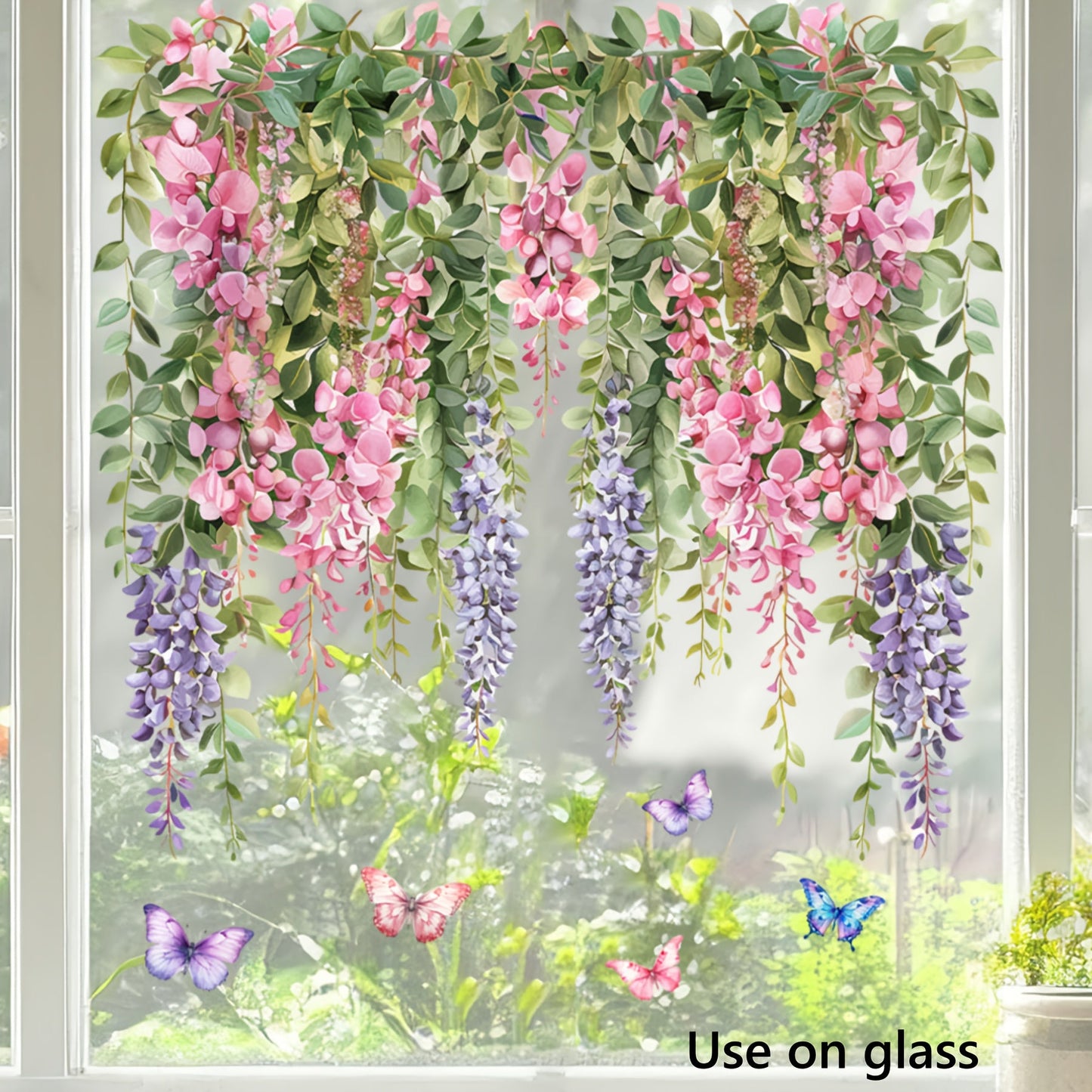 Decorate your space with a set of 1 piece creative vine and butterfly window clings in pink and purple. These floral decals are perfect for glass surfaces and require no glue. They are ideal for adding a touch of charm to your balcony, living room