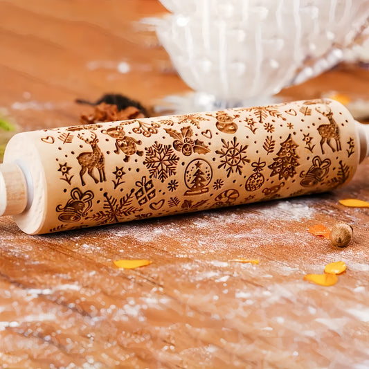 Get into the holiday spirit with our Christmas-themed Wooden Rolling Pin, featuring festive patterns perfect for cookies, pastries, and crafts. Measuring 34.8cm in length, this rolling pin is ideal for holiday baking, Thanksgiving, and Valentine's Day