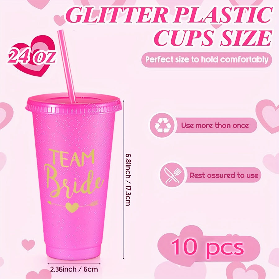 10 24oz Bachelorette Party Tumblers with Lids and Straws, perfect for bridesmaids and bridal party gifts at weddings.