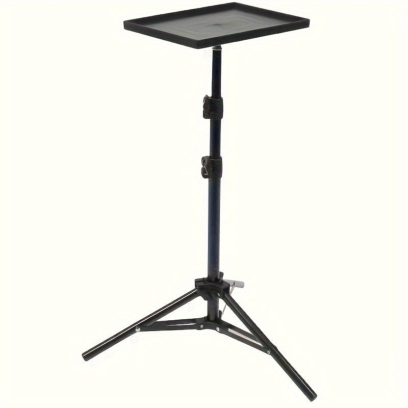 Adjustable tripod stand for projector made of carbon steel, suitable for cameras and laptops. Standard mount holder, does not include battery and is not wireless.