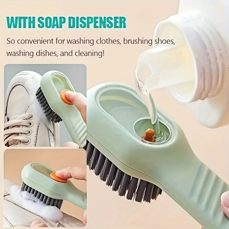 Popular Choice: Ergonomic shoe brush with long handle, built-in soap dispenser, and soft bristles - perfect for cleaning shoes, boots, and jewelry.