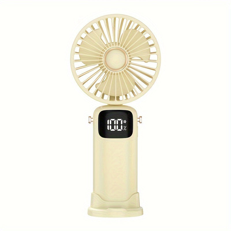 USB Rechargeable Portable Mini Fan with LED Battery Indicator - 6-Speed Handheld Design for Men & Women - Perfect for Office, Outdoor Adventures, Travel & Camping