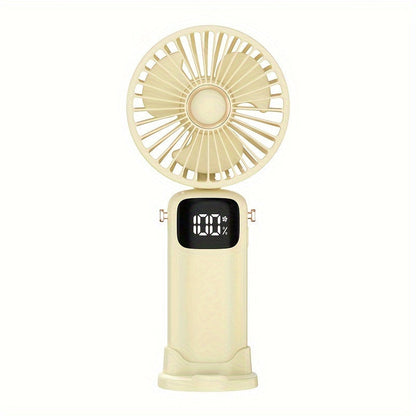 USB Rechargeable Portable Mini Fan with LED Battery Indicator - 6-Speed Handheld Design for Men & Women - Perfect for Office, Outdoor Adventures, Travel & Camping