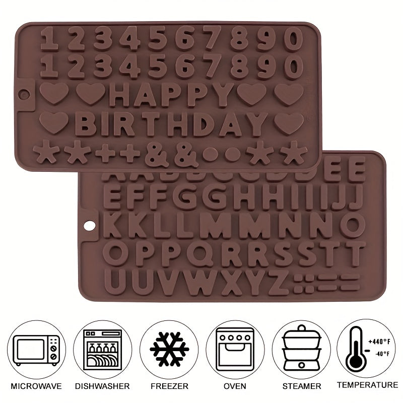 Set of 2 Non-Stick Silicone Chocolate Letter and Number Molds for Homemade Desserts and Cake Decorations - Ideal for Birthday Celebrations and Gatherings