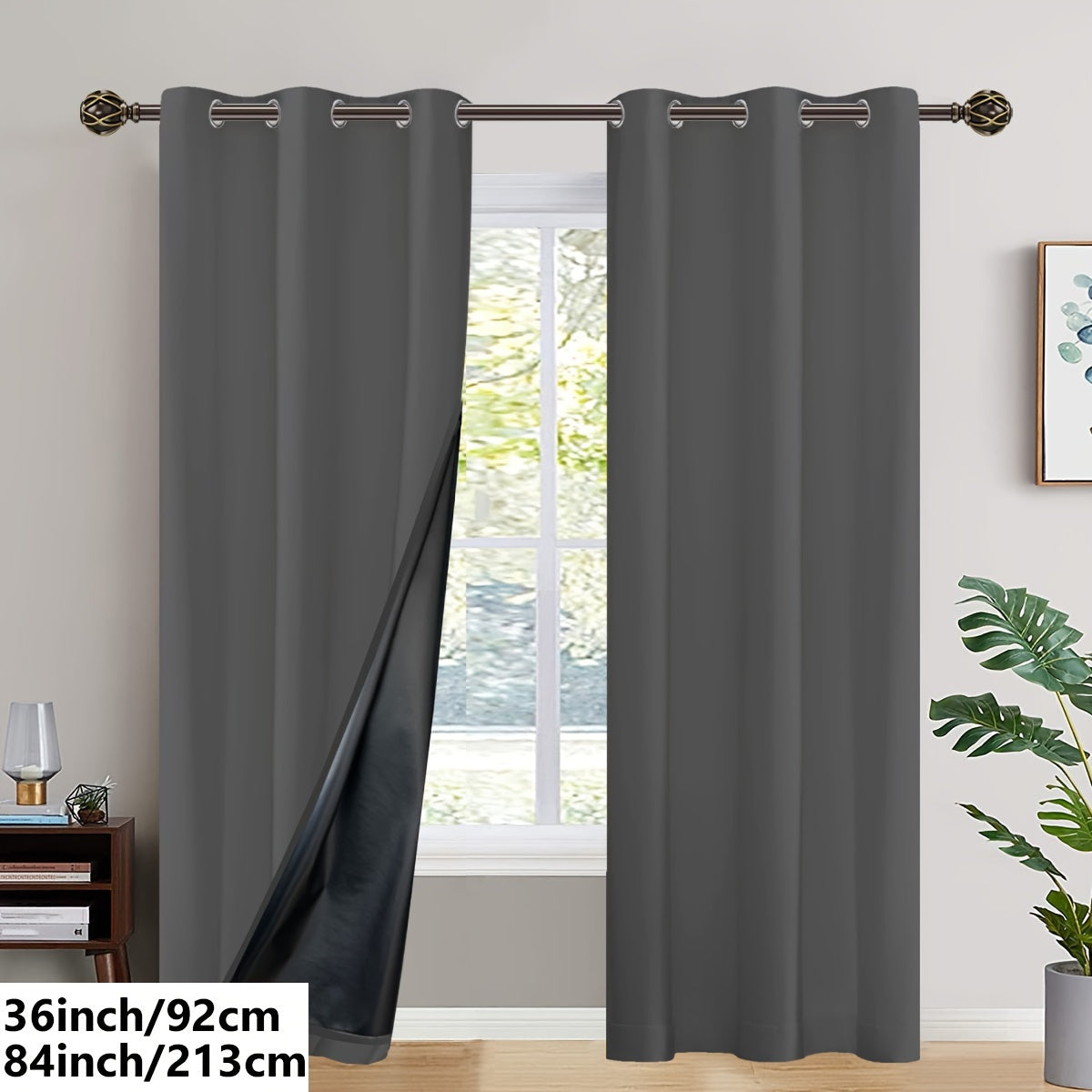 2PC Insulated Blackout Curtains with Coated Insulating Lining - Ideal for Living Room, Bedroom, Kitchen, Bathroom - Perfect for Home and Room Decoration