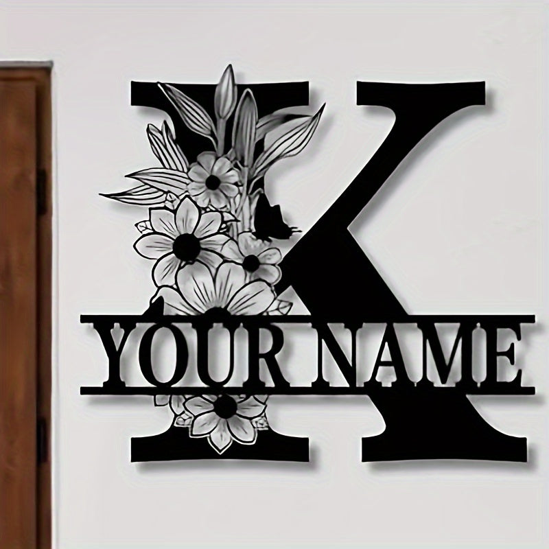 Unique Housewarming Gift - Personalized Home & Front Door Decor - Custom Metal Family Name Sign with Floral Design