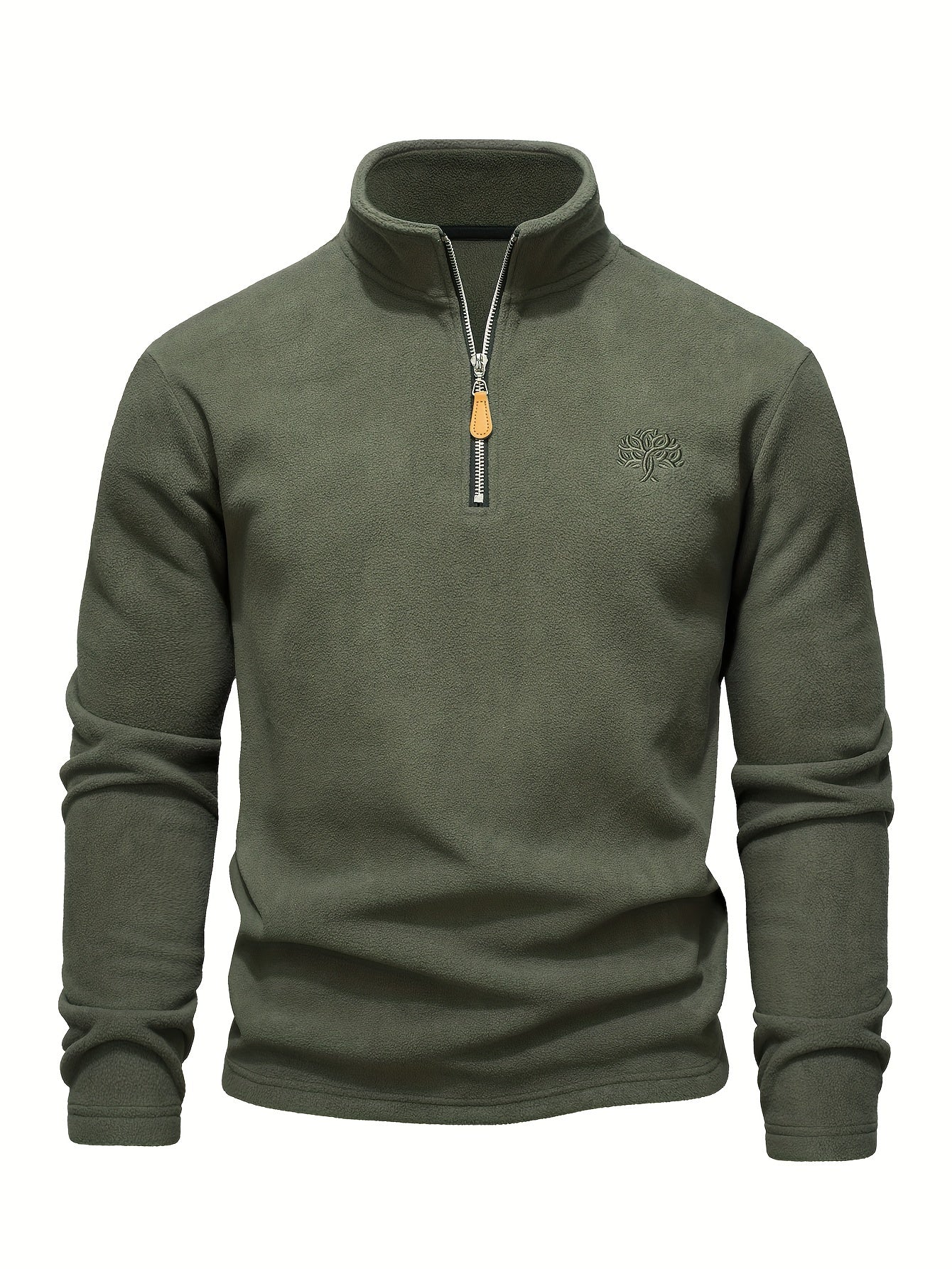 Men's solid color fleece outdoor sweatshirt with half-zip, stand-up collar design. Versatile for hiking, outdoor activities, and casual wear.