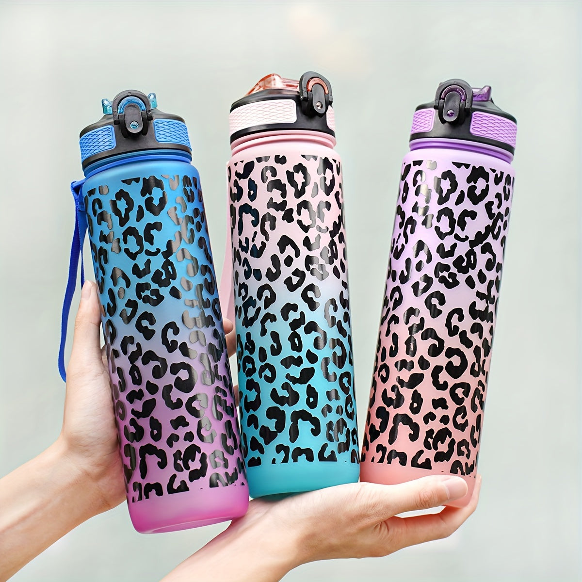 32oz Leopard Print Gradient Straw Cup - BPA-free suv shishasi uy va ochiq sportlar uchun, piyoda sayohat, lagerda qolish, fitnes uchun ideal - ajoyib bayram sovg'asi