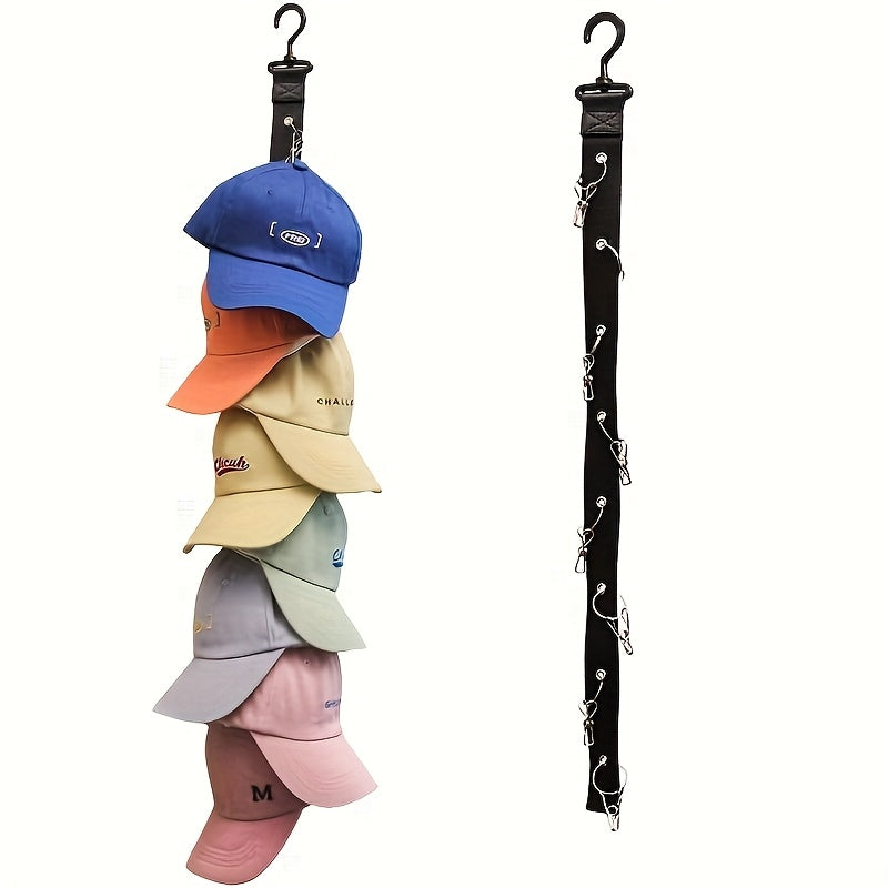 Compact Baseball Cap Holder with 8 Clips - Stores 16 Caps, Convenient Hat Organizer for Bedroom and Bathroom, Easily Portable.