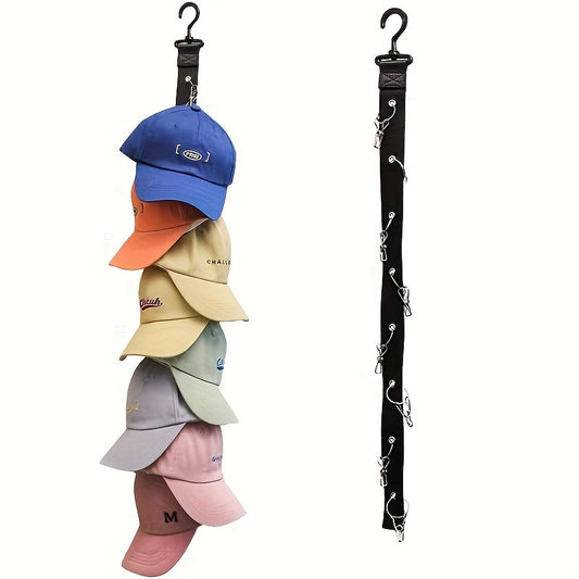 Compact Baseball Cap Holder with 8 Clips - Stores 16 Caps, Convenient Hat Organizer for Bedroom and Bathroom, Easily Portable.