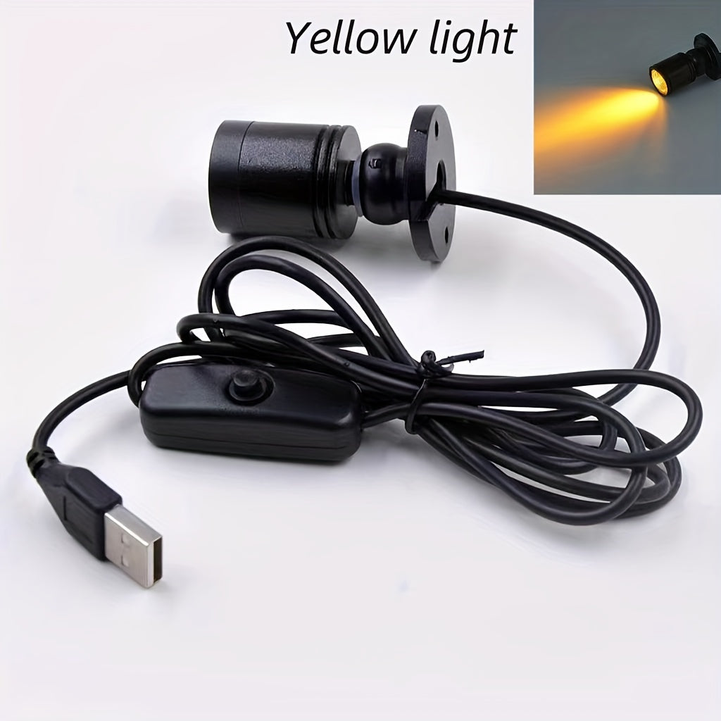 USB-Powered Mini LED Spotlight with 146.3cm Cable for various uses, in Cold White, Warm White, Green, Red, Blue, Yellow.