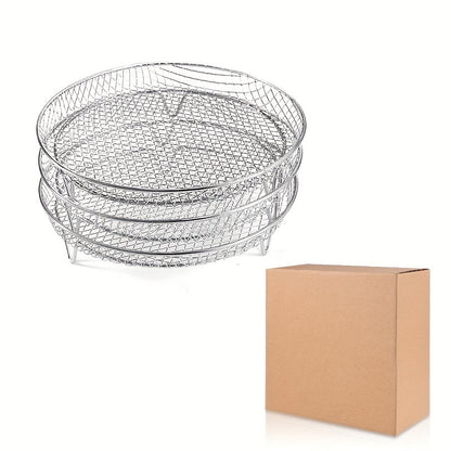 This bundle includes three durable stainless steel air fryer racks, perfect for baking and dehydrating multiple layers of food. These pans are a breeze to clean and can be stacked for convenient storage. Ideal for use in kitchens and restaurants. Air