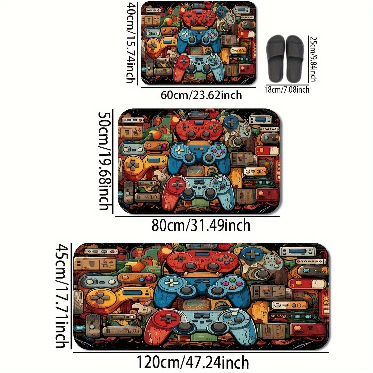 Kitchen and Bathroom Rug with Novelty Retro Gaming Controller Design, Ideal for Game Room, Non-Slip Door Mat for Bedroom Entry, Made of Machine-Durable Polyester with Medium Pile, Hand Washable - Available in Multiple Sizes