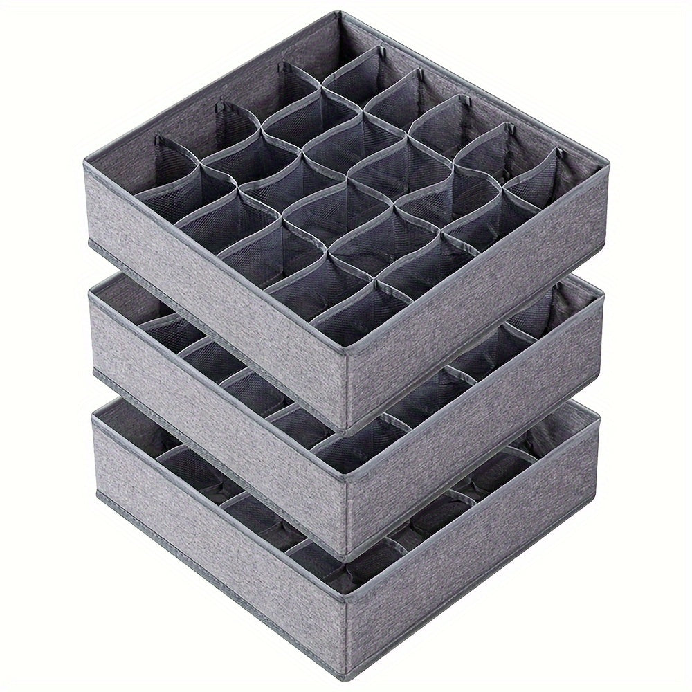 Foldable fabric storage organizer box with dividers for socks, underwear, and ties. Perfect for organizing your drawers and closet. Provides easy access and extraction.