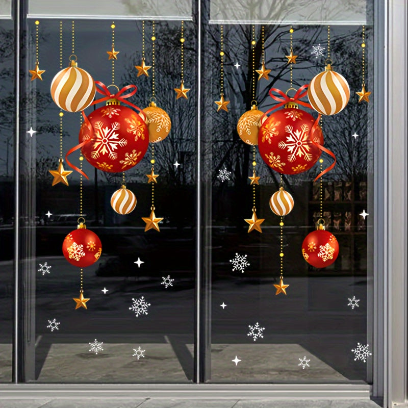 Christmas Window Clings with Snowflakes, Balls, and Stars Design - Simple Application, Reusable PVC, Easy Electrostatic Installation for Glass Doors and Walls