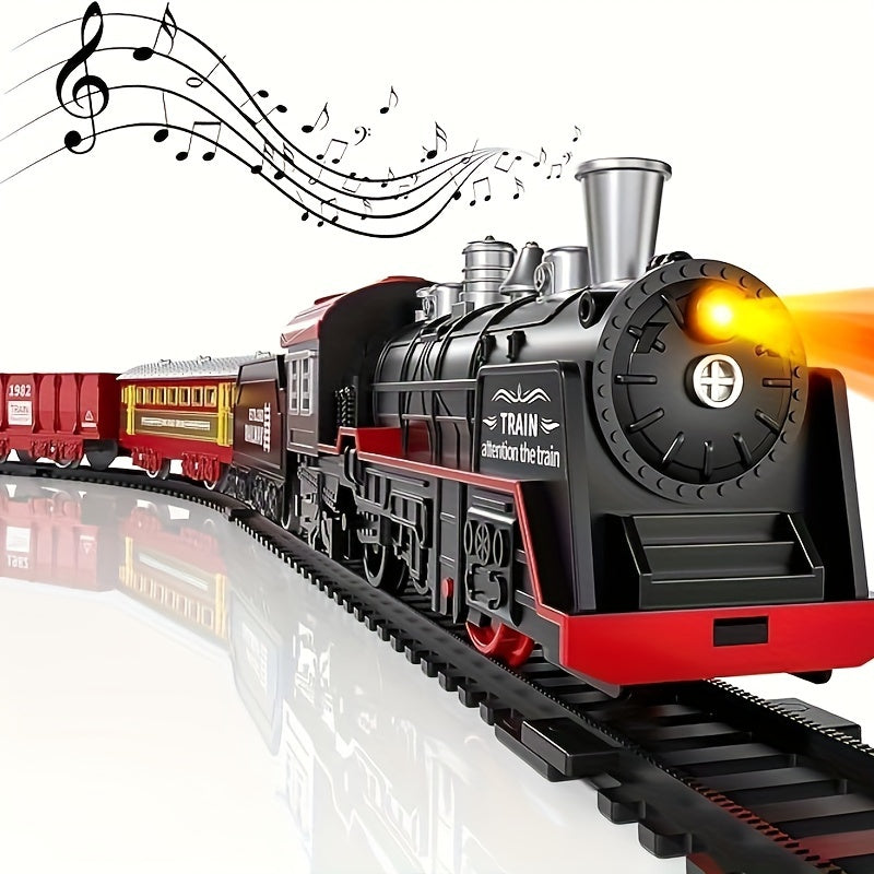 Train Set - Toy train with light, sound, engine, passenger car, freight car, and track. Perfect gift for birthdays and festivals.