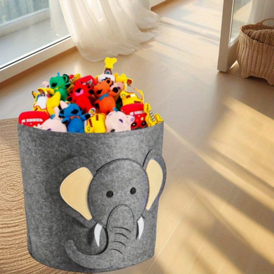 Cartoon animal fabric storage basket, perfect for organizing toys, clothes, and shoes. This multipurpose folding container is great for use in the home, bedroom, dorm, bathroom, or laundry room. Unfinished plush design adds a touch of fun to your storage