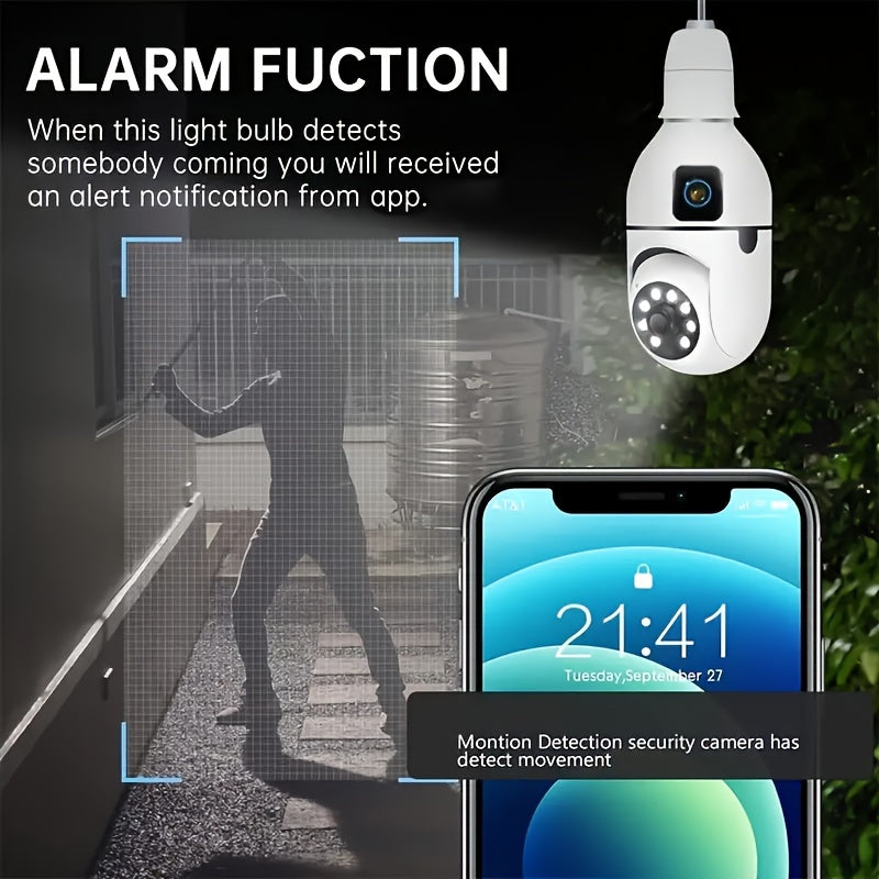 YIIYRY 1pc 360° Panoramic Light Bulb Security Camera with Dual Cameras, E27 WiFi for Home & Outdoor Surveillance. Smartphone Compatible with Smart Motion Detection, Two-Way Audio. No Battery Required, 1080p resolution perfect for Office/School/Shop use.