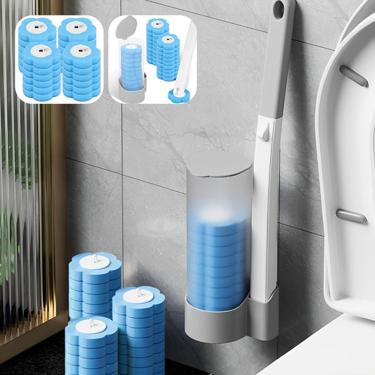 Non-Electric Disposable Toilet Brush Cleaning Kit with 18 Refills - Convenient Wall Mounted Toilet Bowl Cleaner with Adhesive Holder and Storage Caddy - Handle for Easy and Efficient Bathroom Cleaning