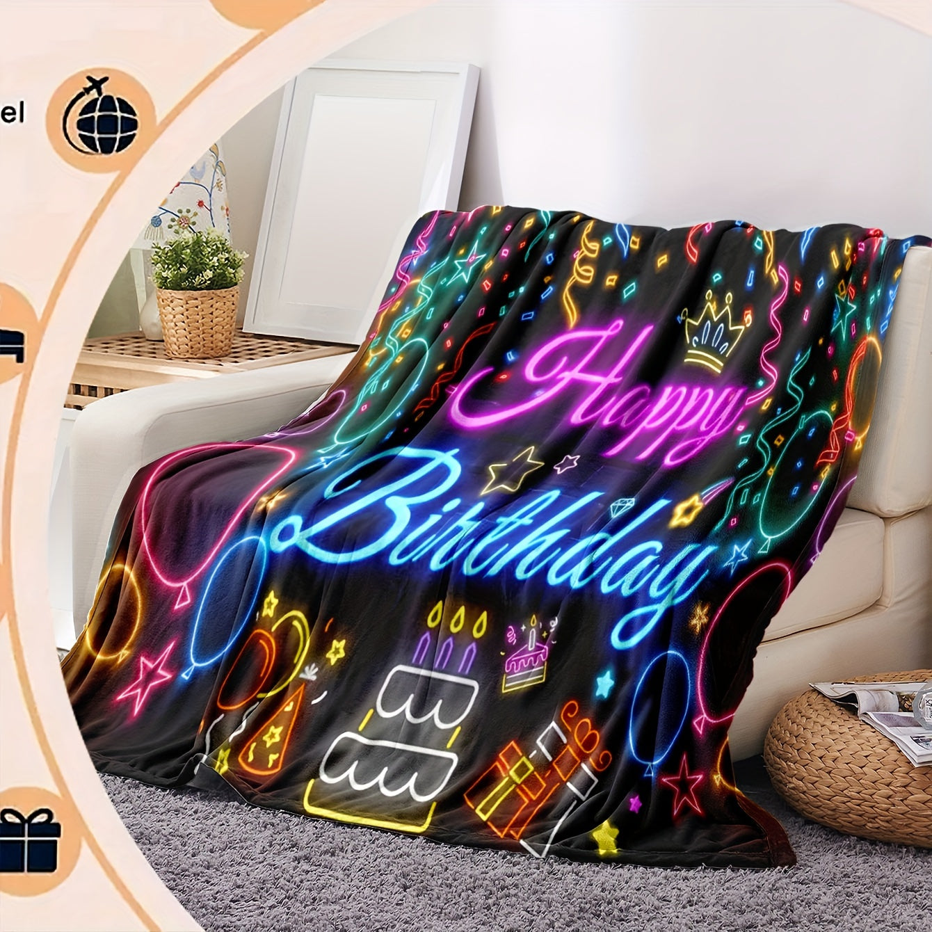 Flannel Throw Blanket for a Joyful Birthday - Featuring a Modern Design, Digital Knitted Print, Multi-functional Lightweight Throw for Couch, Bed, Work, Trips - Perfect All-Season Present, Made with 100% Polyester for Warmth and Comfort.