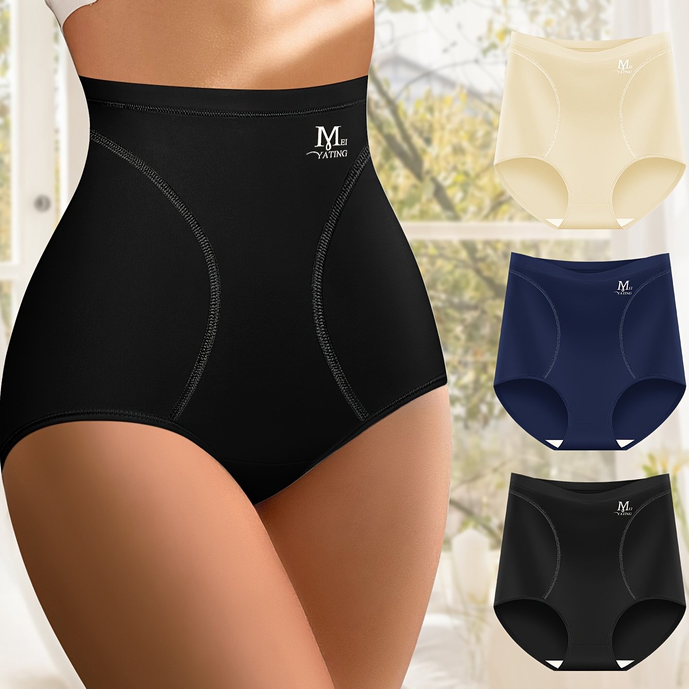 3 pieces of high waist briefs with letter pattern pipping, soft and comfy with tummy control. Perfect for women's lingerie and underwear.