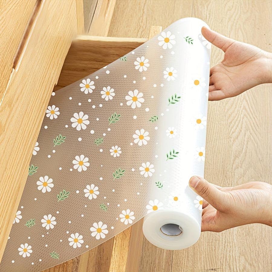 Easily Organize Your Kitchen Cabinets and Fridge with our Waterproof Drawer Liner featuring Daisy Leaf Design - Non-Slip, Cut-to-Fit, Easy to Clean, Non-Adhesive Shelf Protector made of EVA Material