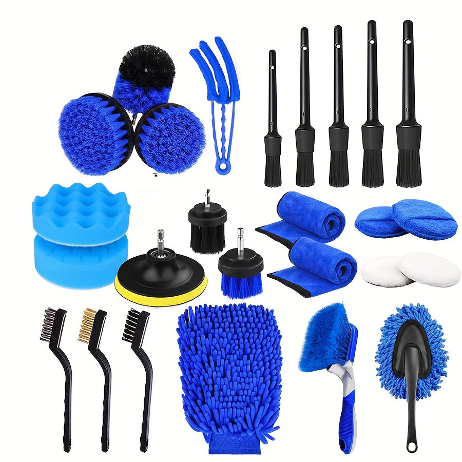 Complete 26-Piece Car Detailing Brush Set with Drill Brush Attachments - Versatile Electric Scrub Brushes for Cleaning Grout, Floors, Bathrooms, Tubs, Tiles, Corners, and Wheels - No Drill Required - Reusable Cleaning Tools Set for Kitchens, Bathrooms