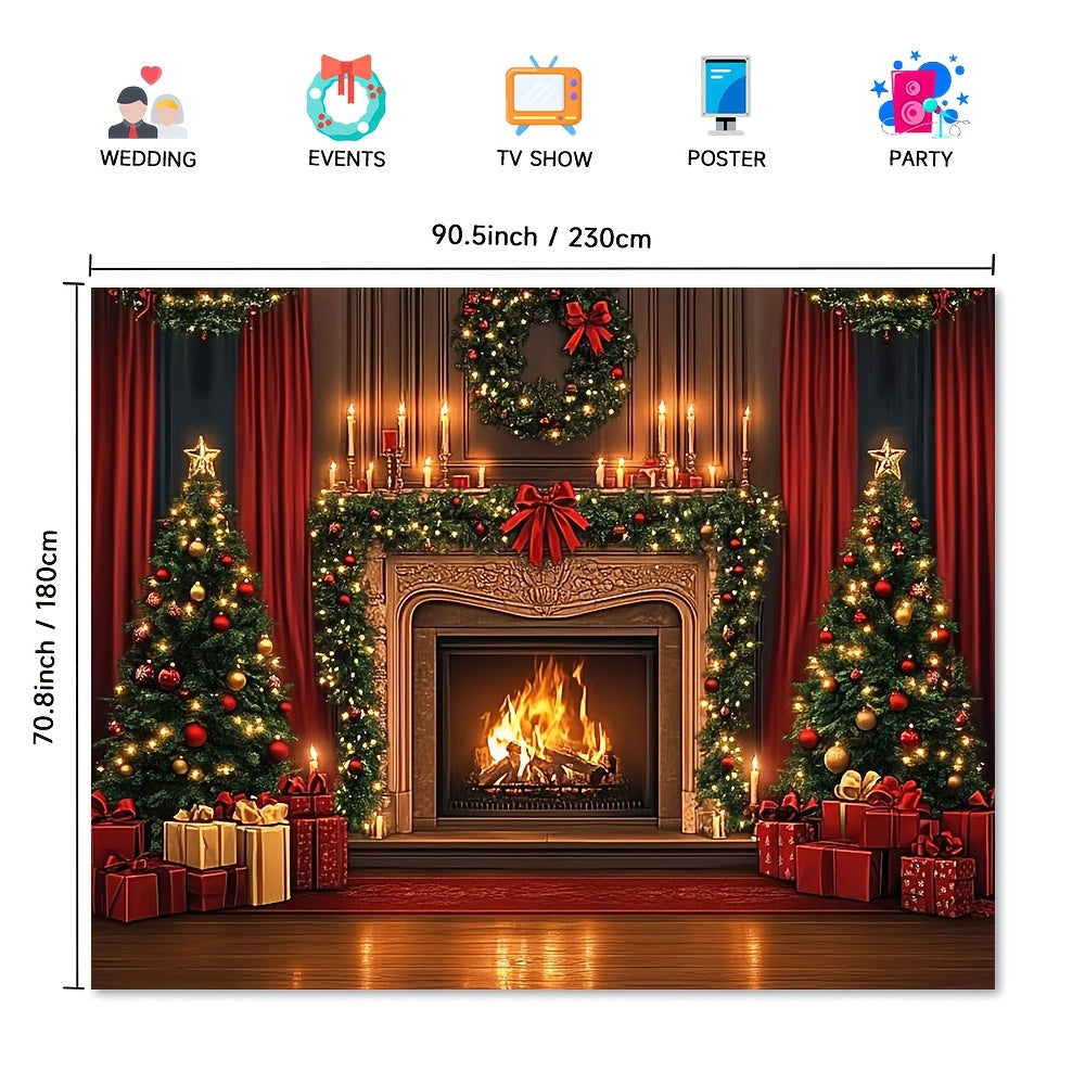 Classic Brown Wooden Christmas Fireplace Backdrop, perfect for Weddings, Banquets, and Corporate Events, Elevates Home Decor