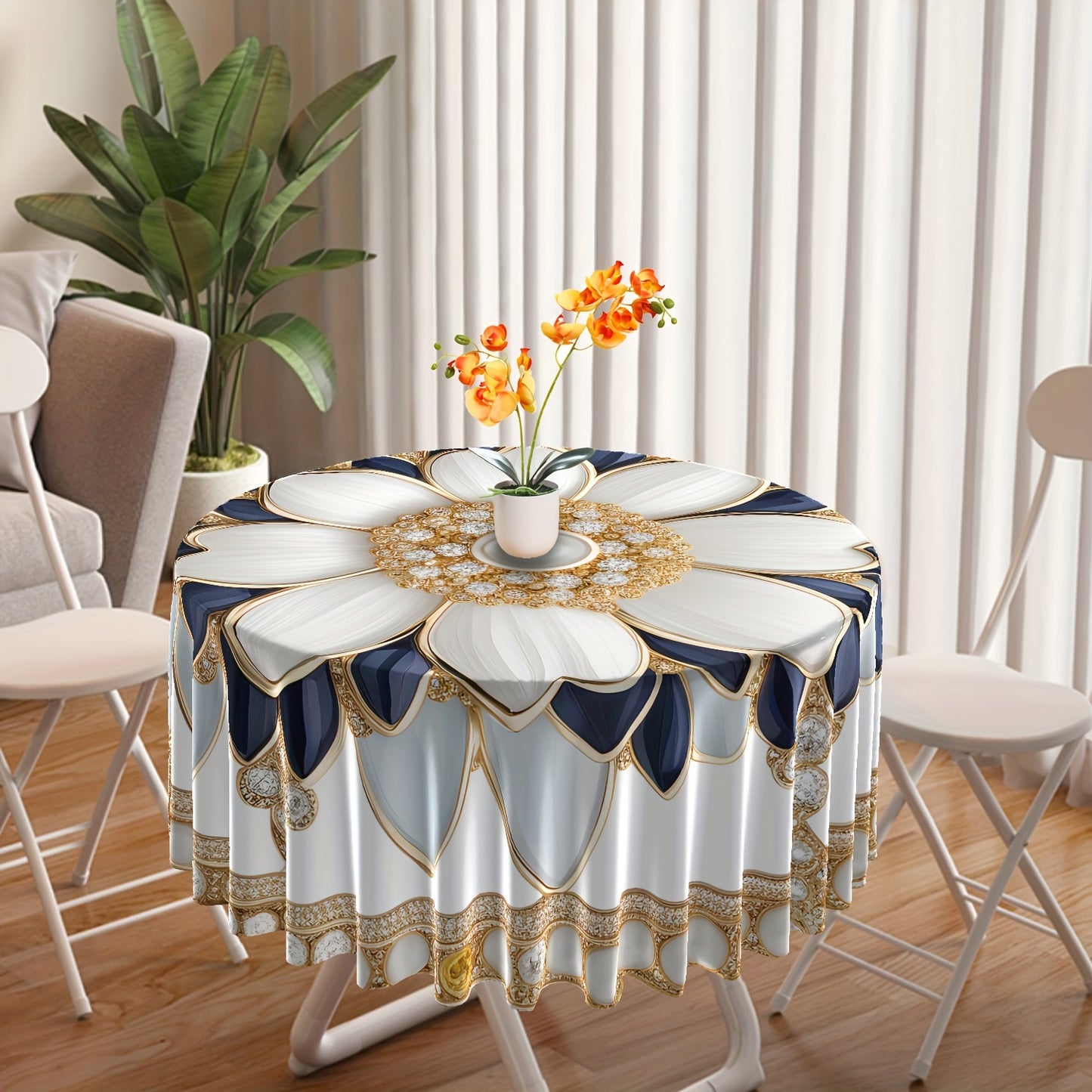 Waterproof polyester tablecloth with diamond pattern, 160.02cm diameter, modern luxury style, machine woven, multi-purpose for patio, dining, BBQ, picnic - 1 piece.