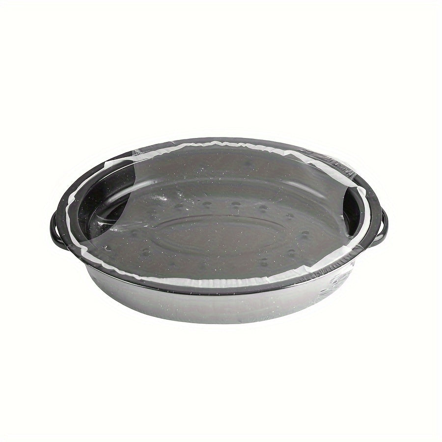 15 inch black oval grill with lid, includes enamel grill pan suitable for cooking turkey, chicken, lamb, and vegetables in an oval enamel pot. (Approximately 38.1cm)