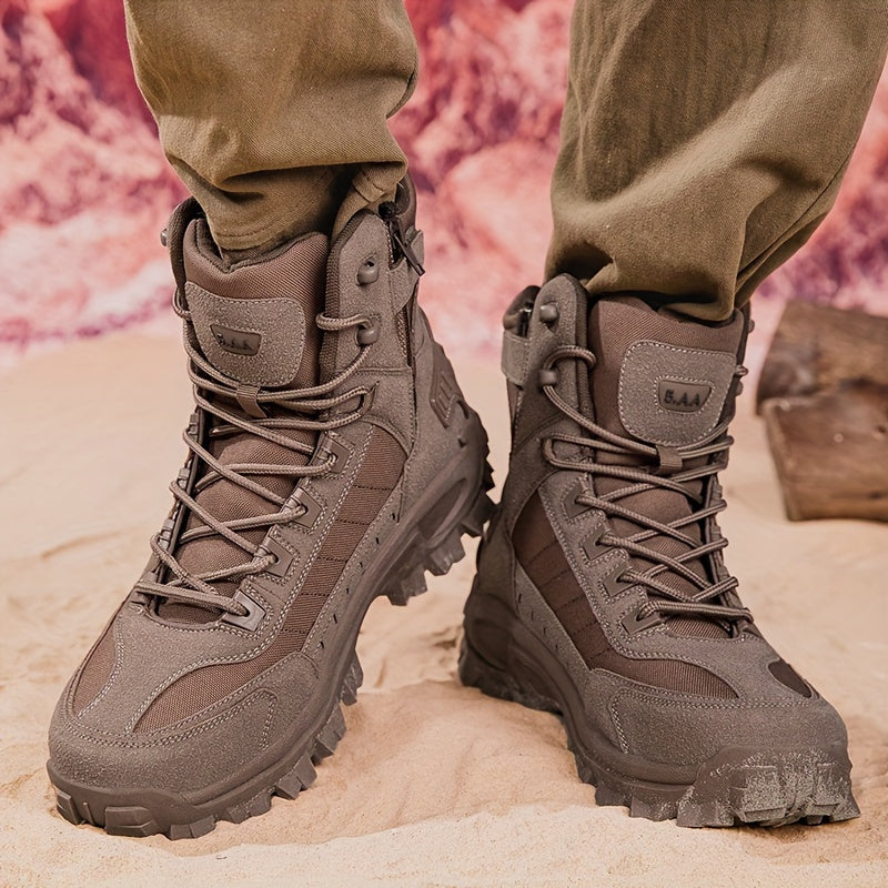 Outdoor lace-up hiking boots for men with rugged style.