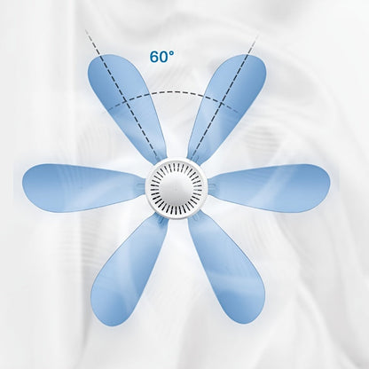 USB Powered Personal Fan for Office and Camping - Portable Ceiling Fan with Rechargeable Battery and 6 Blades, 1.6m Cable, Button Control, Plastic Material, Indoor/Outdoor Hanging Electric Fan with Multiple Components