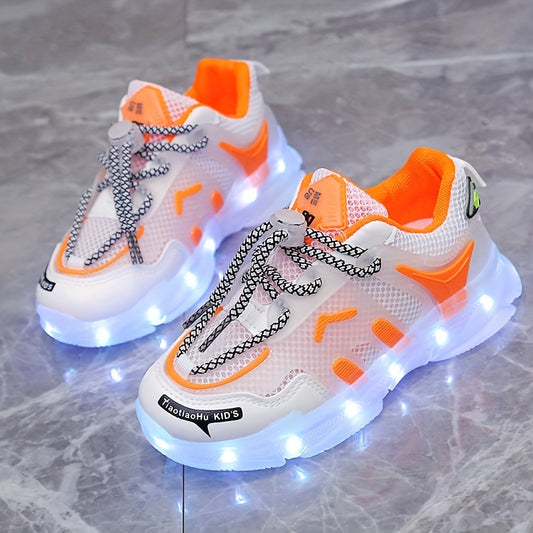 Boys and girls night light shoes: rechargeable, colorful, luminous, breathable mesh for spring and summer sports.