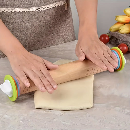 Versatile Wooden Rolling Pins Set with Interchangeable Rings for Adjusting Thickness - Perfect Dough Roller for Baking, Ideal for Holiday Baking including Christmas, Halloween, Easter, Hanukkah, and Thanksgiving.