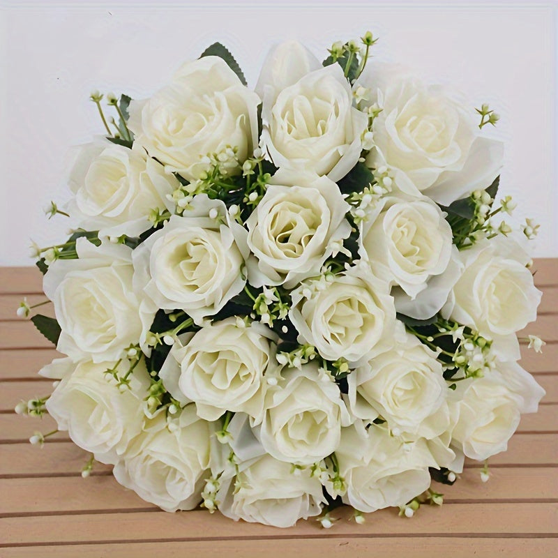 Yellow silk roses bouquet with 18 pieces, perfect for home decor or gifting on special occasions. Great for Valentine's, Christmas, Mother's and Father's Day.