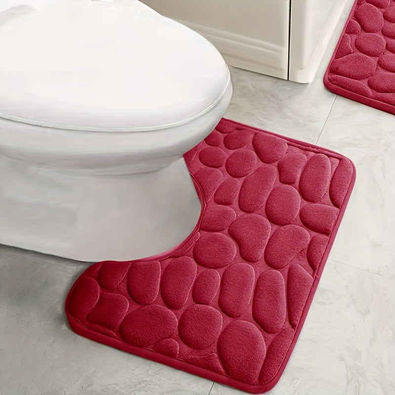 U-shaped foam bath rug with fast absorbency, non-slip design, and washable features. Perfect for bathroom decor.