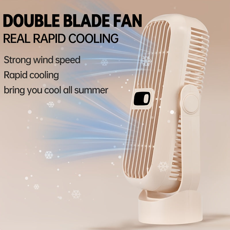 Sleek White Ultra-Quiet Portable Desktop Fan Featuring Dual High-Speed Motors, 720° Adjustable Airflow, USB Rechargeable Large Capacity Battery - Ideal for Indoor & Outdoor Cooling