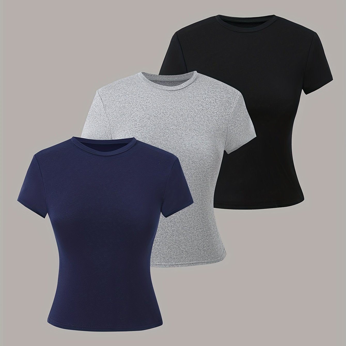 3 pack of girls' round neck short sleeve T-shirts, stylish and versatile tops.