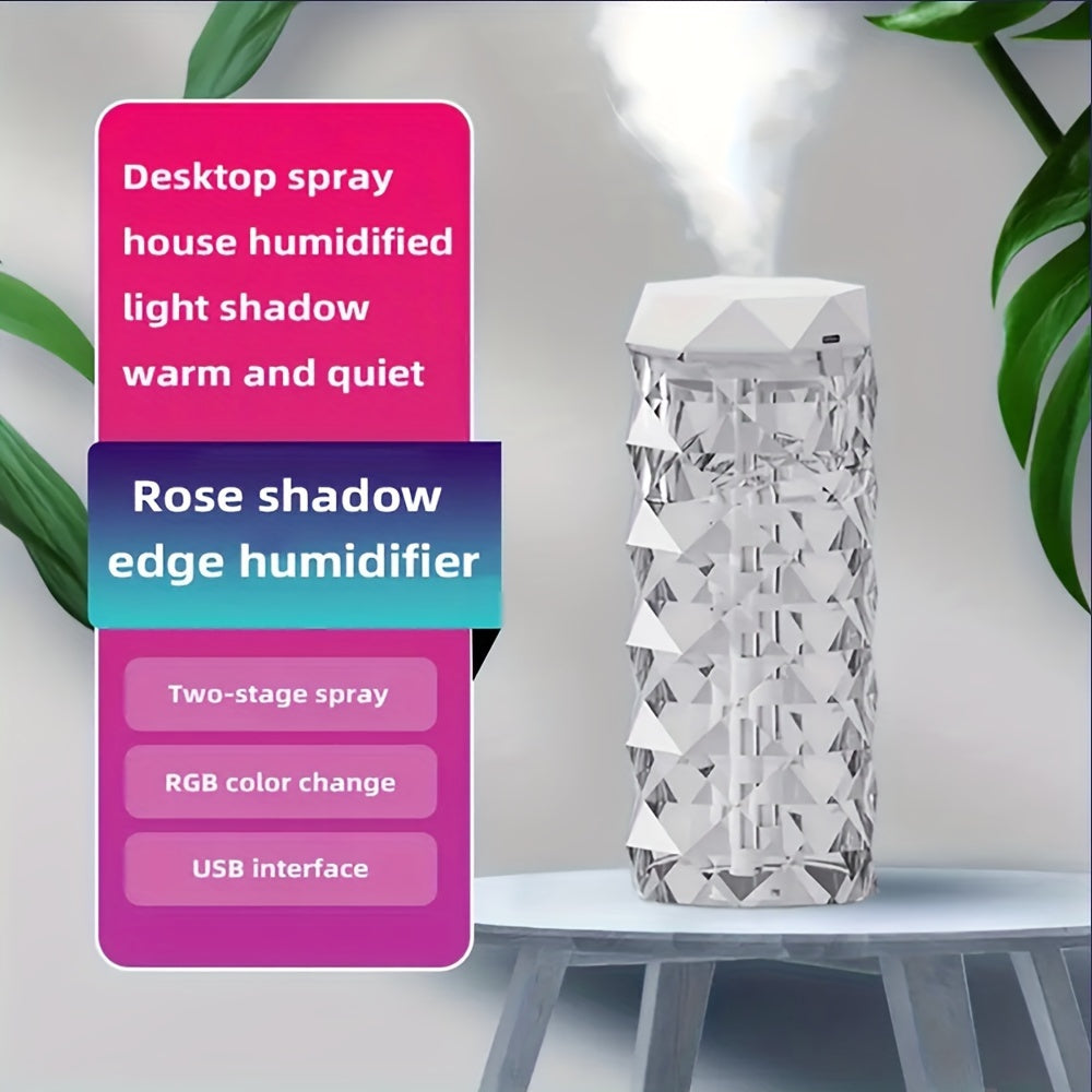 USB-powered night light humidifier & aromatherapy diffuser with stylish geometric design, colorful LED, large capacity, perfect for bedrooms, offices, and classrooms.